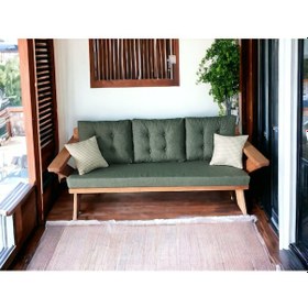 Resim Berlin Masif Ahşap Koltuk Takımı Kestane Ağacı - 3+1+1 Haki Kt Haki 