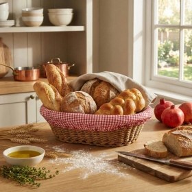 Resim Ttt Oval Renkli Bezli Ip Hasır Ekmek Sepeti 