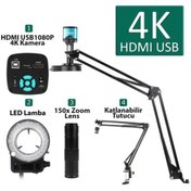 Resim AKIMLA 4K Kameralı Elektronik Dijital Mikroskop 1080P HDMI VGA USB Endüstriyel 150x Lens 