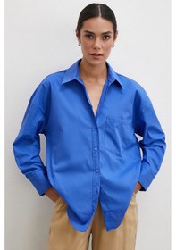 Resim Pamuklu Klasik Gömlek İndigo İndigo 