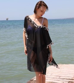 Resim Beruflic Under Moda Kadın Püsküllü Tunik Pareo Plaj Elbisesi Siyah 