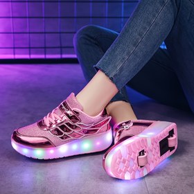 Resim Yeni Gençlik Öğrenci Genç Kızlar Trendy Nefes Alabilir İki Tekerlekli Koşu Ayakkabıları LED Işıklı Spor Ayakkabıları Paten Ayakkabıları Açık Hava Sporları Rulo Ayakkabıları Kızlar İçin 