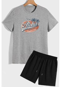 Resim Uyguntarz Aloha Şort T-shirt Eşofman Takımı Gri 