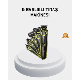 Resim Derin Stok 5’ı 1 Arada Şarjlı Tıraş Makinesi - Paslanmaz Çelik Başlıklı, Yüz Vücut Bakım 