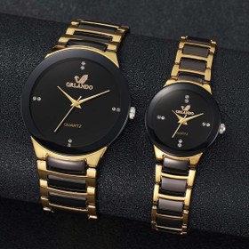 Resim 2 adet/set Moda Kuartlı Çiftler Saat Seti, Çinko Alaşım Yuvarlak Kasa, Elegant İş Casual Stil, Dolumsuz Düğme Pili - Kutu Dahil Değil 