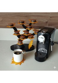 Resim Akçaağaç Dekoratif Kahve Kapsül Standı Ve 2 Adet Bardak Altlığı-çift Taraflı Kullanım-37 Mm Ve 46 Mm Kapsül Uyumlu-mavi Sarı 