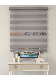 Resim Geniş Plise Gri Etek Dilimli Zebra Stor Güneşlik Perde Kırık Gri 