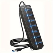 Resim MacBook, Dizüstü Bilgisayarlar, Surface Pro, PS4, Flash Sürücüler, Harici Sabit Disk Notebook Dock ile Uyumlu Bağımsız Açma/Kapama ve Işık Genişletme Adaptörlü USB Hub 3.0 7-Port Splitter 
