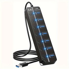 Resim MacBook, Dizüstü Bilgisayarlar, Surface Pro, PS4, Flash Sürücüler, Harici Sabit Disk Notebook Dock ile Uyumlu Bağımsız Açma/Kapama ve Işık Genişletme Adaptörlü USB Hub 3.0 7-Port Splitter 