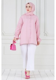 Resim Sevitli Arkası Pileli Kolu Büzgülü Tunik-pembe-3664-pembe Pembe 