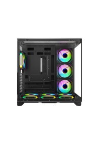 Resim Sarftech Darkrage Siyah RGB 7 Fanlı 7x120mm Kumanda + Tuş RGB Kontrollü 1x Type-C 2x Usb Gaming Akvaryum Kasa 