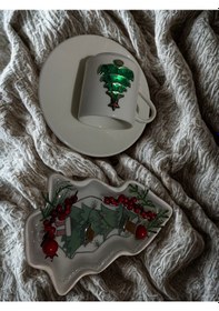 Resim Rüwüzel Yılbaşı Özel Tasarım Kahve Fincanı &yılbaşı Ağacı Jel Mum Seti Beyaz - Yeşil 