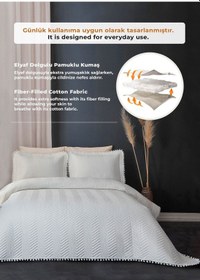 Resim Evlen Home Ponponlu %100 Pamuk Tek Kişilik Günlük Yatak Örtüsü Pike Takımı Seti Krem / Kırık Beyaz 