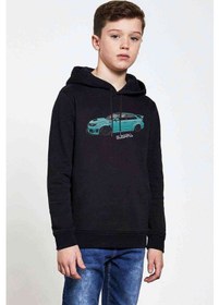 Resim Subaru Baskılı Unisex Çocuk Kapüşonlu Siyah Sweatshirt (528801709) 