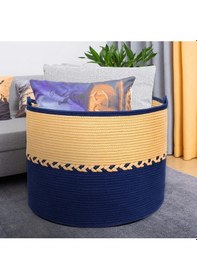 Resim Mavaux Cornrows Özel Örgülü Jüt Battaniye Sepeti Hasır Oyuncak Sepeti Jüt Çamaşır Sepeti 40-30 Lacivert 