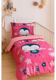 Resim Dijital Baskılı 3d Pamuklu Yenidoğan Bebek Nevresim Takımı Cute Bee Pink Çok Renkli 