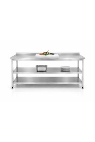 Resim sc sonsesconcept Çalışma Tezgahı Paslanmaz , Alt Tablalı , Ara Raflı , Krom, 240x60x85 