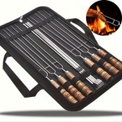 Resim 10 Adet Paslanmaz Çelik Mangal Çubukları + Kayın Ağacı Saplı Kebap Seti | Kalınlaştırılmış ve Bükülmeye Karşı Dayanıklı / Açık Hava Piknik / Bahçe Barbekü / Mezuniyet Kamp Partisi | Amerikan Barbekü Seti, Barbekü Araçları, Barbekü Ekipmanları 