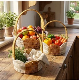 Resim Büro Ev Ofis Düzeni İçin 3parça Hasır Stil Rattan Plastik İçe Geçen Çift Renk Yuvarlak Saplı Sepet Seti Diğer 