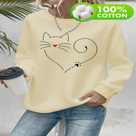 Resim Kadın %100 Kedi Yüzü & Kalp Burun Baskılı Kazak - Yumuşak Yuvarlak Yaka Uzun Kollu Günlük Kazak & Kedi Tasarımı, Rahat Sonbahar Kış Sıcaklığı, Sezonluk Moda, Eğlenceli Tasarım, Kaliteli Dikiş, Şık Üst, Trend Kombin, swettişört, kadın sweatshirt modelleri, kadın kışlık giysiler, swet kadın, bayan sweatshirt modelleri, kadın giyim, sweatshirt 