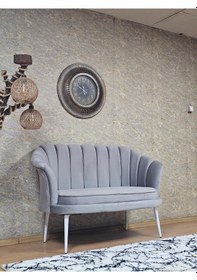 Resim Zafir İkili İstiridye Beyaz Boyalı Sivriltme Ayak Çay Seti Koltuk Tekli Berjer , İkili Berjer Koltuk Gri 