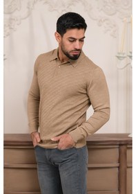 Resim Woolen World Polo Yaka Slimfit Desenli Yünlü Erkek Triko Kazak Devetüyü 