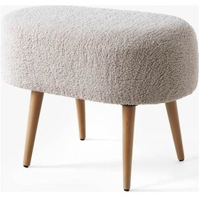 Resim Teddy Ahşap Ayaklı Oval Puf Makyaj Masası Pufu - Ayak Uzatma Pufu - Orta Sehpa Pufu Bej 