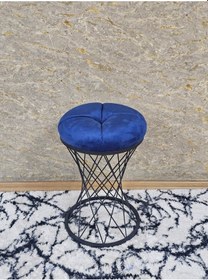 Resim Zafir Yuvarlak Siyah Boyalı Puf Oturak - Bench - Ayak Ucu Oturak - Tabure - Makyaj Oturak Mavi 