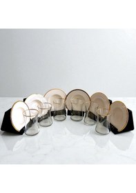 Resim Sade 6'lı Beyaz Tabaklı Ve Altın Detaylı Çay Bardağı Takımı - Sudedi Home Renkli 