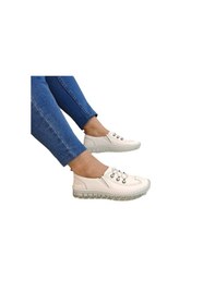 Resim Voyager 9871 Beyaz Hakiki Deri Boncuklu Bayan Ayakkabı Beyaz 