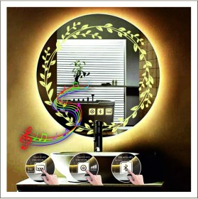 Resim Dnr-Mirror50 Cm Günışığı Ledli Tasarım Kumlamalı Dokunmatik Bluetoothlu Buğu Önleyicili Makyaj Banyo Aynası 