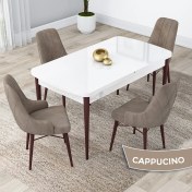 Resim Canisa Concept Lia Serisi, 80 x 132 cm Açılabilir Mutfak Masa Takımı, Beyaz Masa Ceviz Ayak 4 Sandalye 