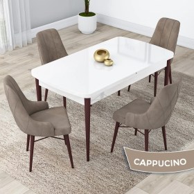 Resim Canisa Concept Lia Serisi, 80 x 132 cm Açılabilir Mutfak Masa Takımı, Beyaz Masa Ceviz Ayak 4 Sandalye 