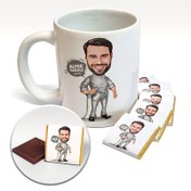 Resim Tamirci Adam Karikatürlü Kupa ve Çikolata 