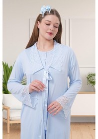 Resim Mecit Pijama Mecit 1541 Mavi Uzun Sabahlıklı Lohusa Pijama Takımı 