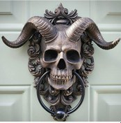 Resim Youtek Baphomet Kuzuluklu Kafa Gövde, Gotik Stili, Poliresin Ve Demir Kapı Çekiçi, Ev Dekorasyonu, 9.5 İnç Yükseklik 
