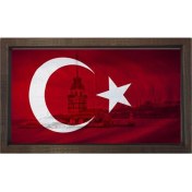 Resim Deniz Çerçeve Türk Bayrağı Kız Kulesi Tablosu-Çerçevesiz - 100X200 