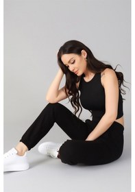 Resim Sweetness Kadın Siyah Paçası Lastikli Eşofman Altı Siyah 