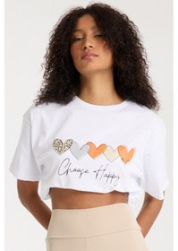 Resim Beyaz Choose Happy Yazılı T-shirt Beyaz 