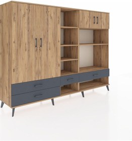 Resim Hyperion Dolap 12 Raflı 4 Çekmeceli 4 Kapaklı 220x44x163 Çam-çam/ Çam-çam/antrasit 