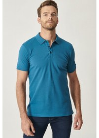 Resim AC&Co / Altınyıldız Classics Altinyildiz Classics Erkek Havacı Mavi Slim Fit Dar Kesim Polo Yaka %100 Pamuk Tişört 4A4820200001HVMXXL Mavi 