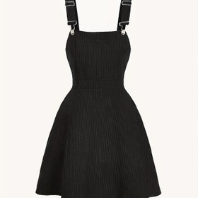 Resim Kadınlar için mükemmel bir yeşil kadife pinafore elbise, sahte askılı ve ayarlanabilir ince askılı, yivli dokulu, fermuar detaylı - Bahar/Yaz/Sonbahar için şık 