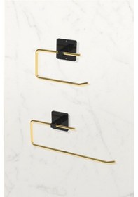 Resim Karteya Yapışkanlı Paslanmaz Gold Rulo Havluluk Ve Wc Kağıtlık Banyo Mutfak 2'li Set Altın 