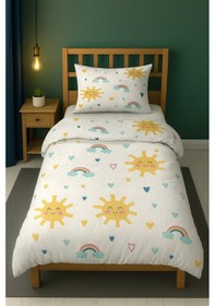 Resim Güneş Ve Kalpli Tek Kişilik Çocuk Nevresim Seti Sarı 