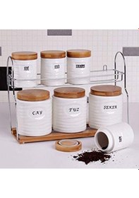 Resim Porselen Baharat Takımı 7 Li Bambu Kapak 593 