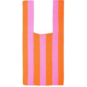 Resim Suntek Şerit Desenli Bayan Omuz Çantası El Kadın Tote Pembe Turuncu Şerit Çok Renkli 