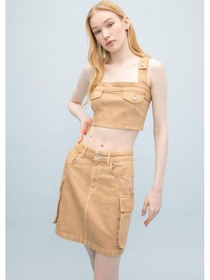 Resim Defacto Coool Kargo Fit Gabardin Yıkamalı Soluk Efektli Mini Etek C4456AX24SPBG387 Bej 