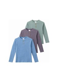 Resim Monox Erkek Çocuk 3 Lü Paket Uzun Kollu Henley Yaka Sweatshirt Füme Çağla İndigo 