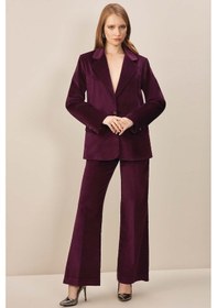 Resim Erkek Yaka Mürdüm Kadife Blazer Mürdüm 
