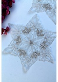 Resim 6 Adet Yıldız Motifli Krem Gold Simli Bardak Altlığı & Kokteyl Beyaz 